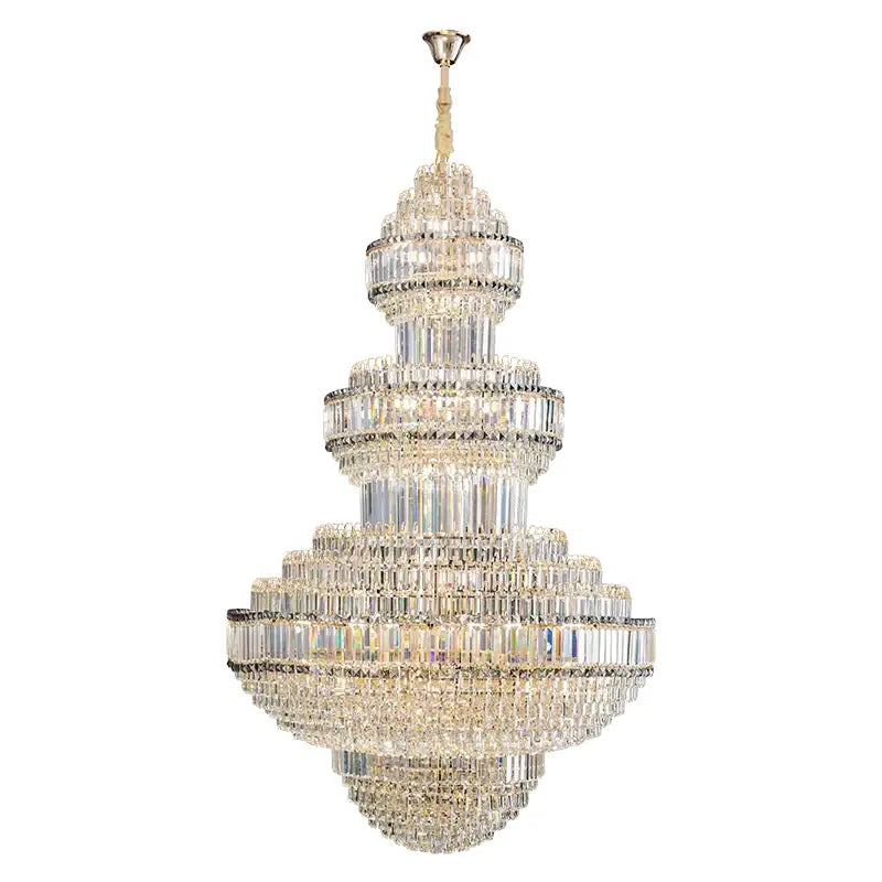 A decorbites crystal villa gold chandelier with cascading clear faceted crystals for elegant living room lighting