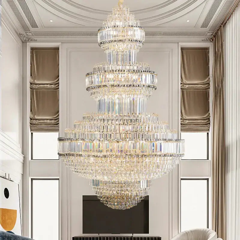 Decorbites crystal villa gold chandelier featuring multi-tiered clear crystal design for elegant living room lighting