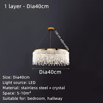 Decorbites crystal waterfall chandelier with gold stainless steel frame and cascading clear crystals for dining room light