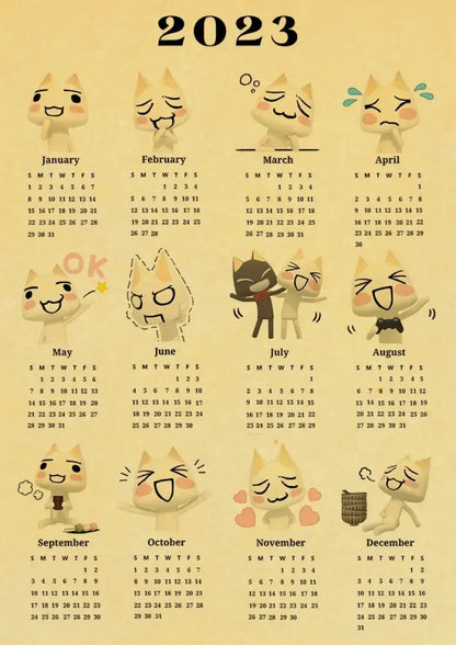 2023 calendar featuring cute 3d cat faces with various expressions in decorbites™ cat poster for home decor