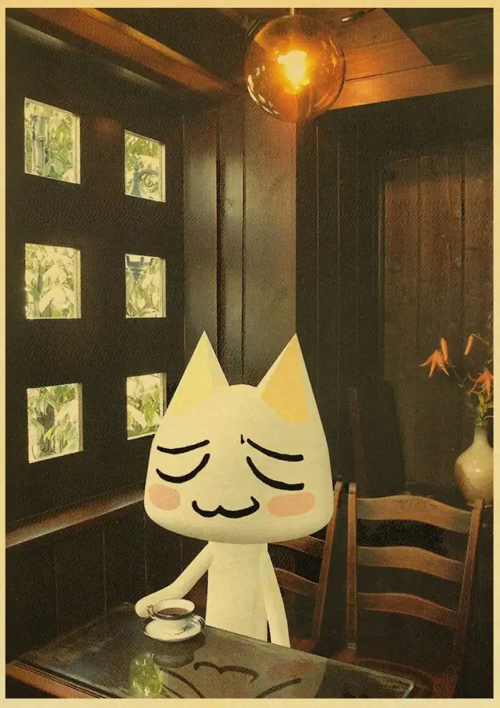 Decorbites™ cute 3d cat poster featuring a white cartoon cat with rosy cheeks for charming home decor