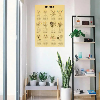 Yellow 2023 calendar featuring cartoon cat faces from decorbites™ cute 3d cat poster for home decor
