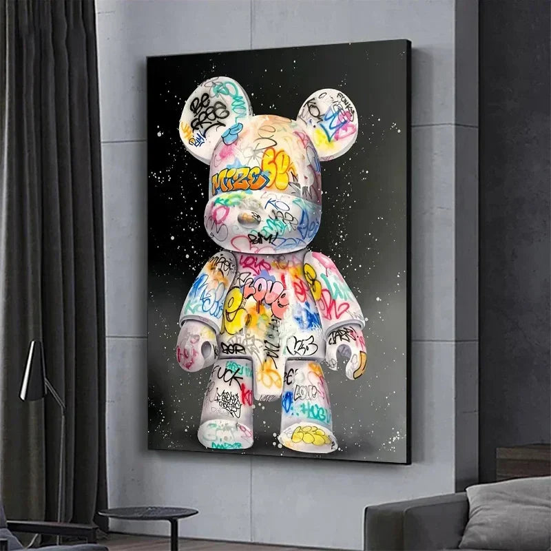 Cute Cartoon Bear Canvas Print for Home Decor - Posters