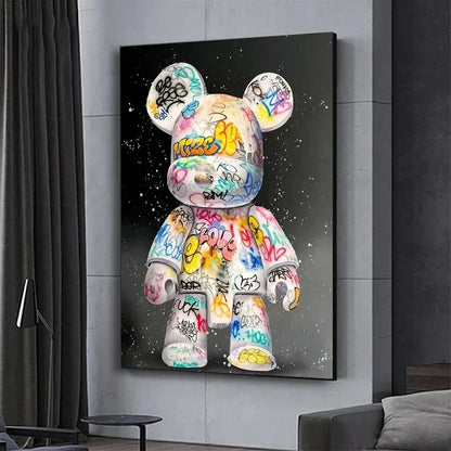 Cute Cartoon Bear Canvas Print for Home Decor - Posters