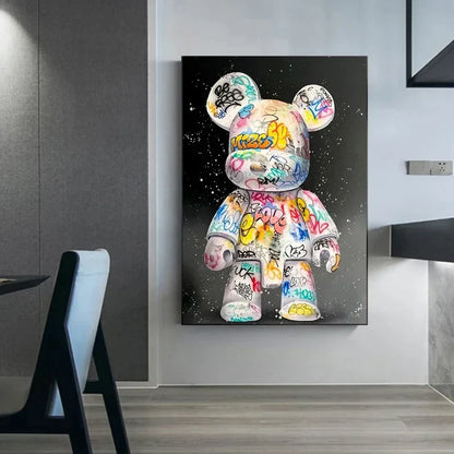 Cute Cartoon Bear Canvas Print for Home Decor - Posters