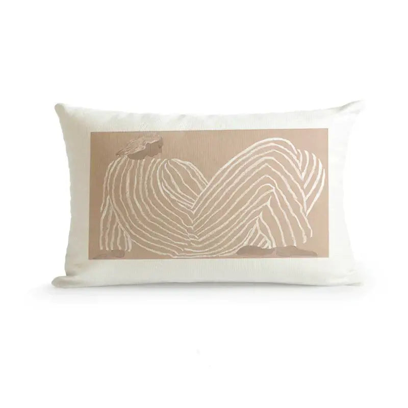 Cream-colored rectangular pillow with abstract embroidered intertwined figures for decorbites cute dog printed decor