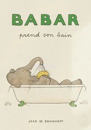 Decorbites™ cute elephant family cartoon wall art featuring a brown elephant with a yellow sponge in a white bathtub