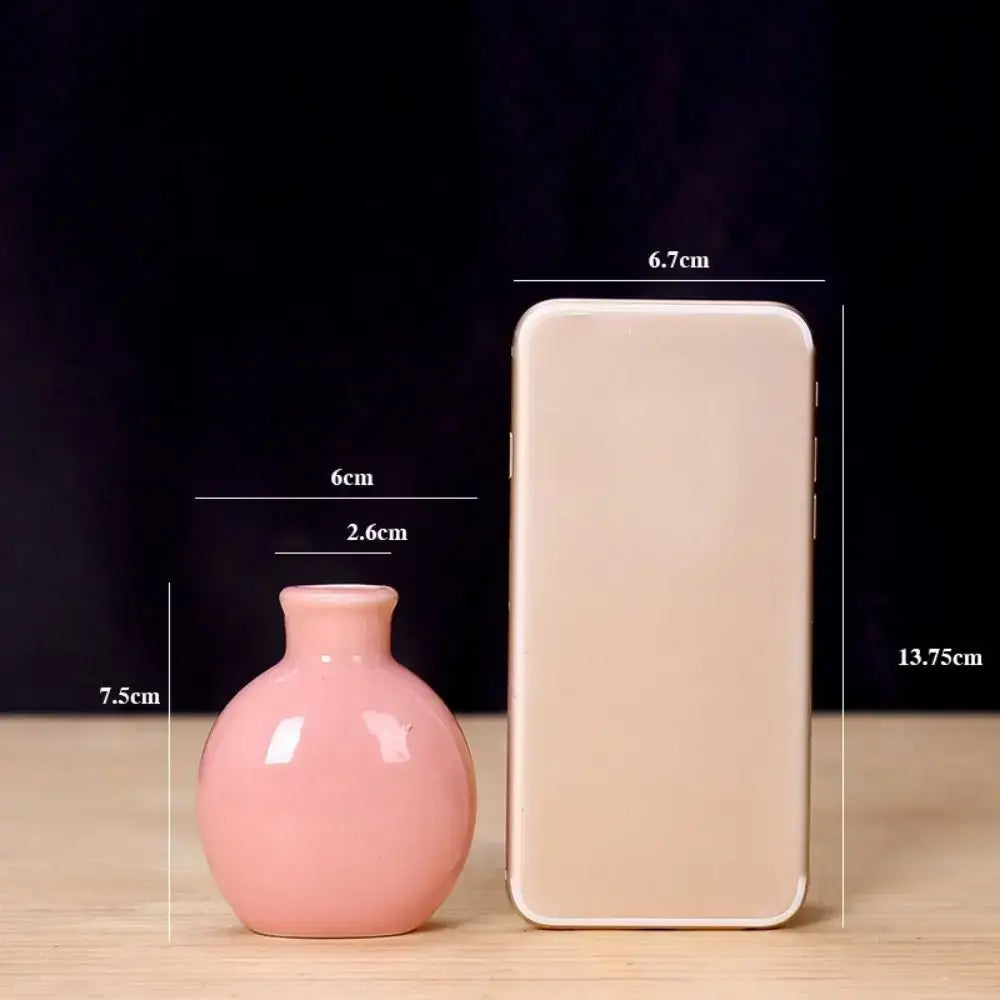 DecorBites™ cute mini glossy pink ceramic flower vase with rounded body and narrow neck for home decor
