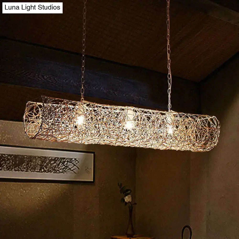 DecorBites™ cylindrical rattan island pendant light with three bulbs for tea room ceiling 220v-240v 110v-120v