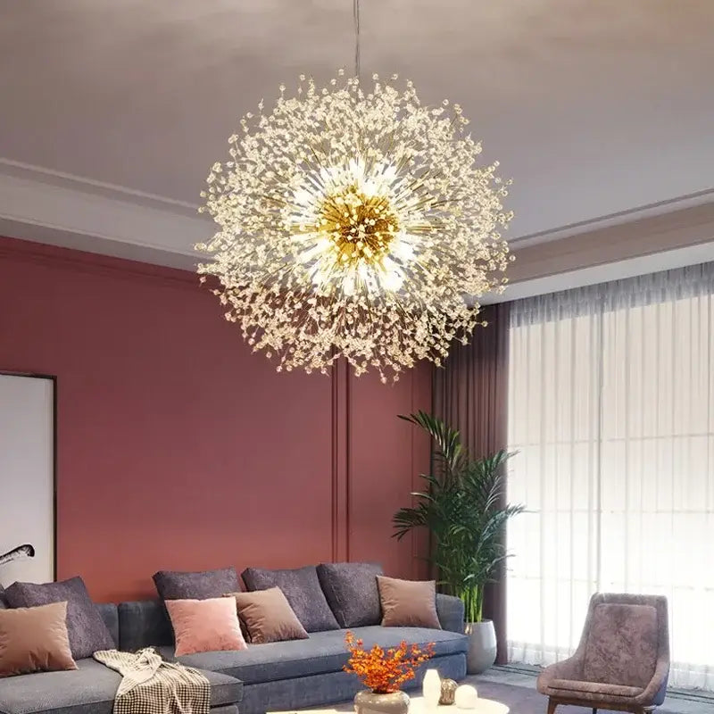 Golden decorbites dandelion chandelier with sparkling crystal accents for elegant living room lighting