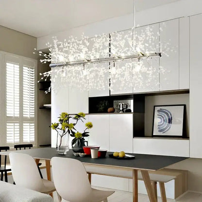 Modern chrome decorbites dandelion chandelier with delicate branching crystal arms and embedded led lights for living room use