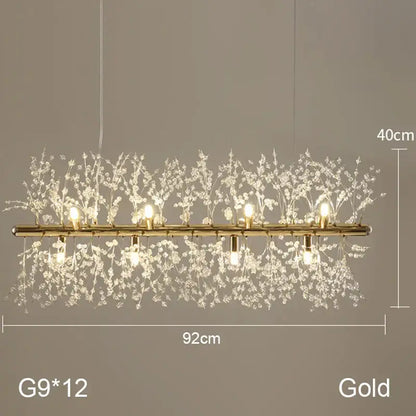 Gold decorbites dandelion chandelier with intricate crystal branches and twelve g9 bulbs for modern living room lighting
