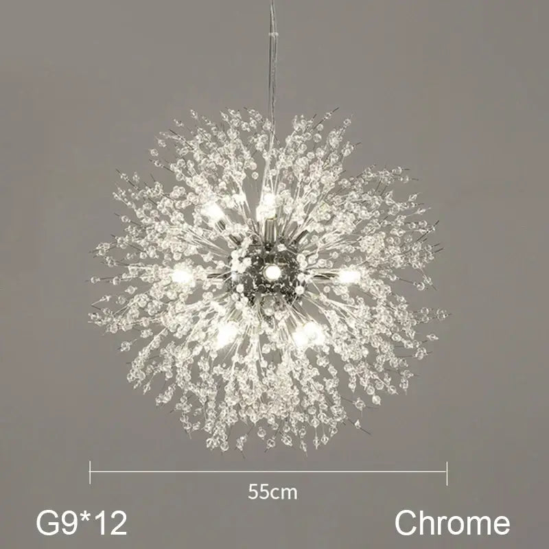 Chrome finish decorbites dandelion chandelier with 12 g9 bulbs and crystal droplets for living room lighting