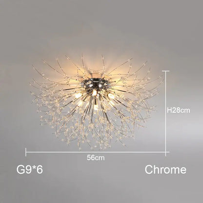 Chrome finished decorbites dandelion chandelier with six g9 bulbs and sparkling crystal accents for living room lighting
