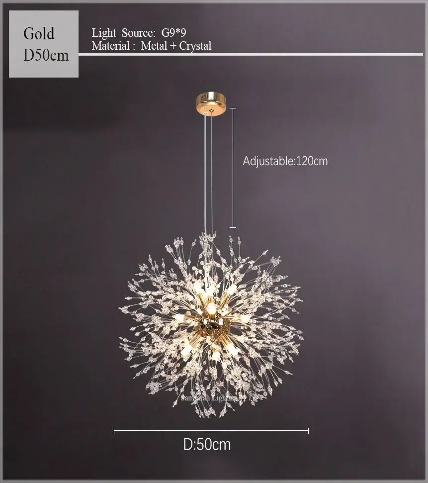 Gold decorbites dandelion chandelier with crystal accents and metal frame for living room decor sparkle ball design