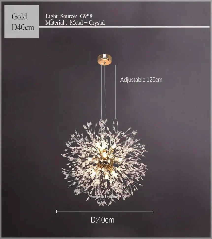 Gold dandelion chandelier with crystal accents and adjustable 120cm hanging length by decorbites dandelion chandelier