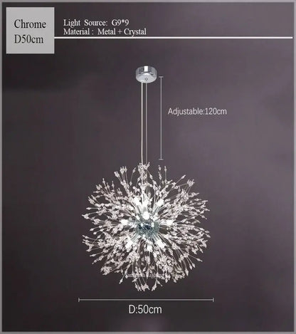 Chrome decorbites dandelion chandelier with crystal accents and 50cm diameter for elegant living room decor