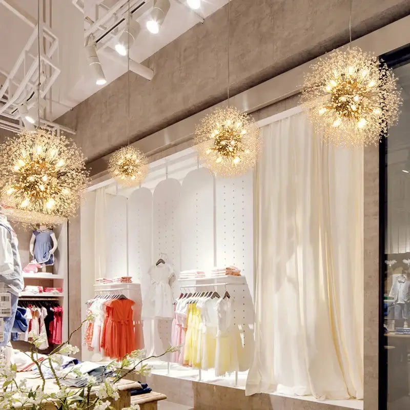 Golden spherical decorbites dandelion chandelier with intricate spiky crystal sparkle balls for living room decor