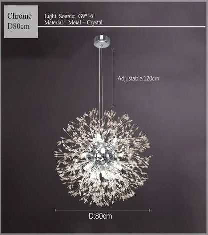Chrome decorbites dandelion chandelier with 16 g9 lights crafted from metal and crystal for living room elegance