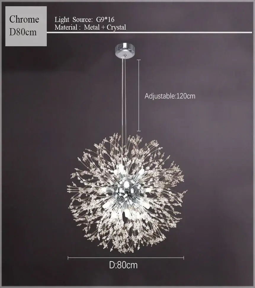 Chrome decorbites dandelion chandelier with 16 g9 lights crafted from metal and crystal for living room elegance