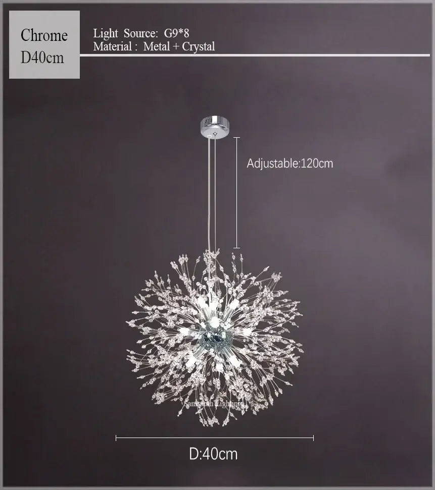 Chrome-finished decorbites dandelion chandelier with gold crystal sparkle ball and intricate branches for living room use
