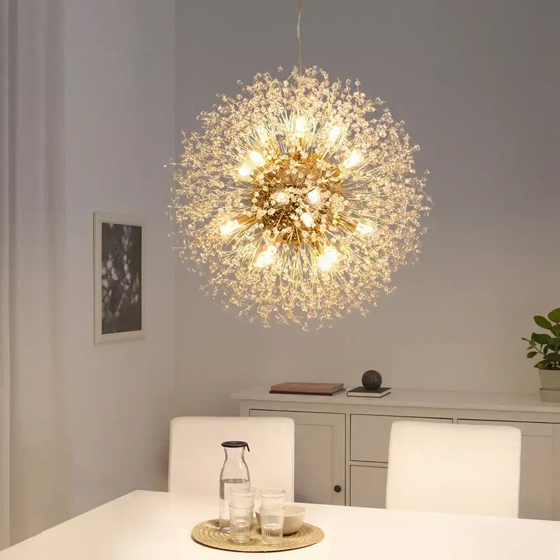 Golden sparkling decorbites dandelion chandelier with gold crystal sparkle ball design for living room lighting