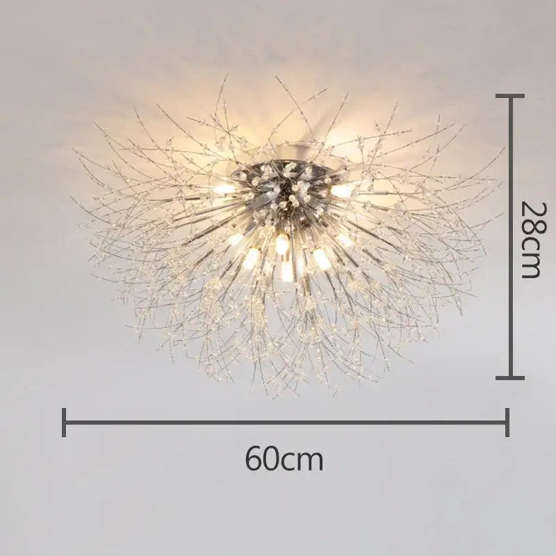 Decorbites dandelion crystal led ceiling light with sparkling silver finish and warm bulbs for living room use