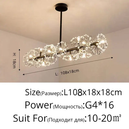 Modern black metal decorbites dandelion flower chandelier with crystal clusters and 16 g4 bulbs for living room lighting