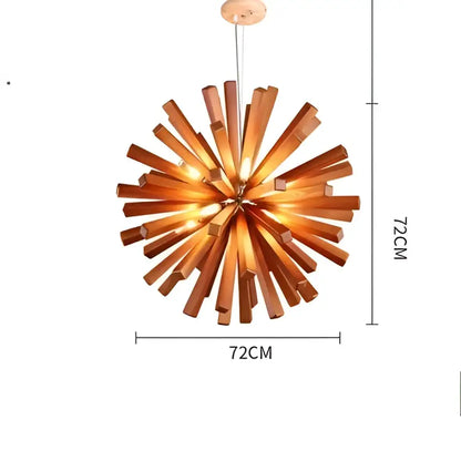 Warm-toned 72cm decorbites dandelion wooden pendant light with wooden slats starburst design for dining room glow