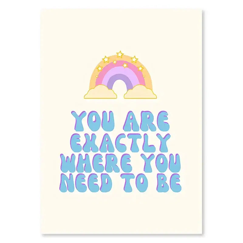 Decorbites danish pastel smiley flower wall art print with a pastel rainbow and yellow stars on cream cardstock