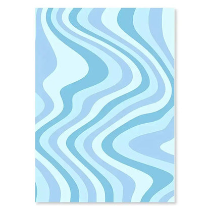 Rectangular DecorBites Danish smiley flower wall art with smooth wavy lines in light blue and pastel purple shades