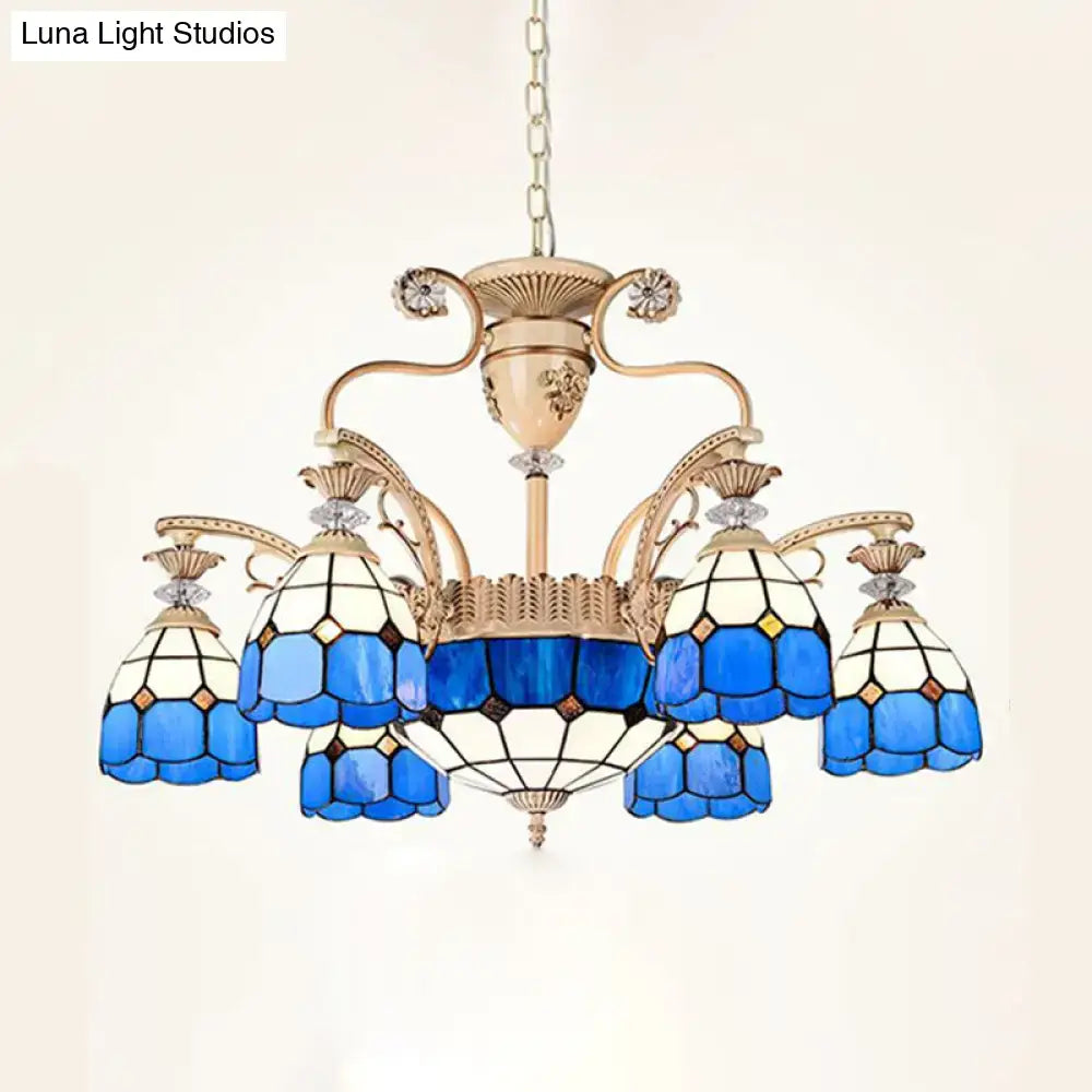 Decorbites dazzling baroque chandelier in blue stained glass with gold-toned metal accents light fixture