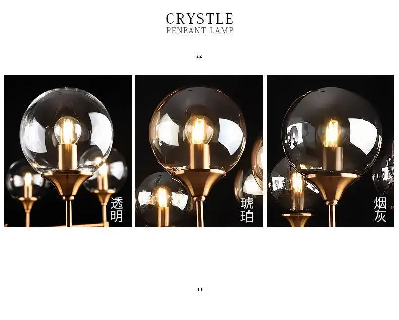 The decorbites designer metal chandelier features a spherical glass globe with brass base and exposed filament bulb