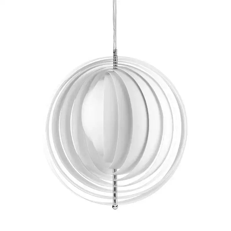 Clear spherical pendant light with concentric rings and polished chrome chain in decorbites designer moon led chandelier