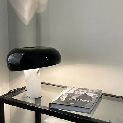 Black glossy decorbites designer mushroom lamp with white marble base ideal for study room decor