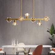 Gold-toned decorbites™ diamond crystal brass pendant with 7 lights linear restaurant island lamp with modern design
