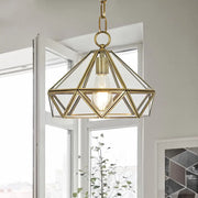 Decorbites diamond pendant ceiling light in brass with clear glass panels and visible bulb for bedroom 220v-240v 110v-120v