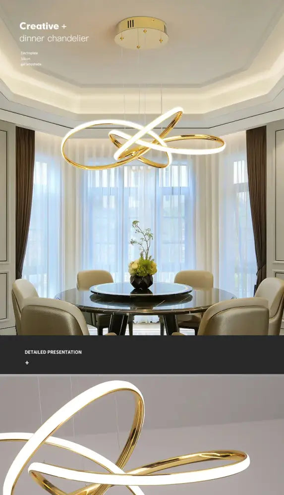 Decorbites™ dimmable modern chandelier 60cm gold-toned geometric ring shape with sleek minimalist design in gold chrome black