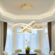 Gold-toned modern chandelier with intertwined circular rings dimmable modern chandelier gold chrome black 60cm
