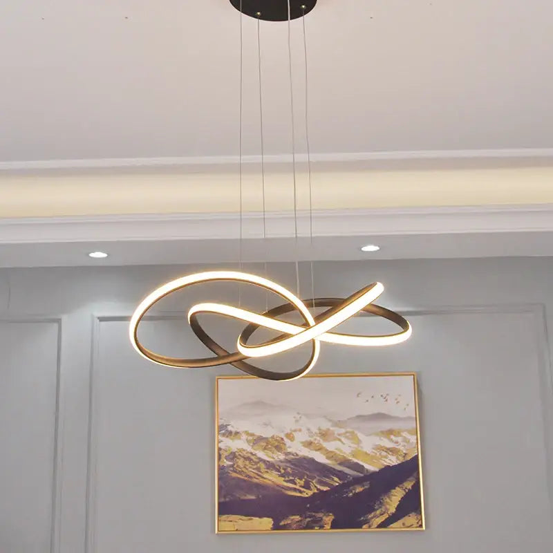 DecorBites™ dimmable modern chandelier gold chrome black with gold-toned led pendant light and intertwined rings