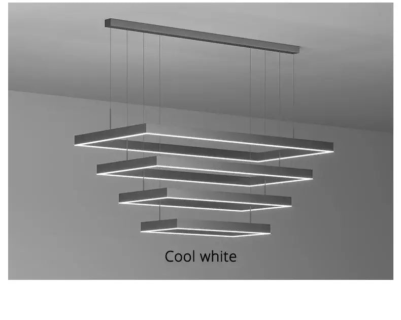 Modern tiered rectangular led ceiling chandelier with cool white lighting for living room by decorbites dimmable nordic design