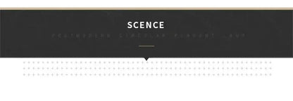 Black banner with white text scence and thin gold line beneath representing decorbites dimmable nordic led ceiling chandelier