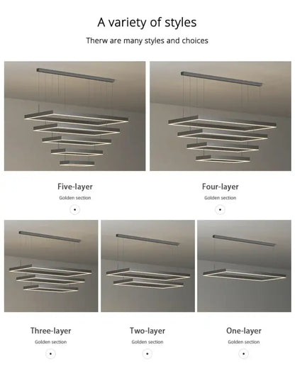 Decorbites dimmable nordic led ceiling chandelier with modern rectangular metallic pendant lights for living room use