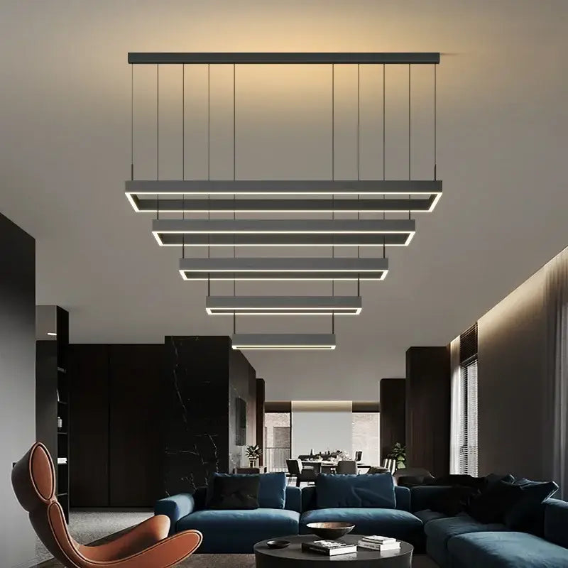 DecorBites™ dimmable nordic led ceiling chandelier with sleek matte black pendant bars for modern living room lighting