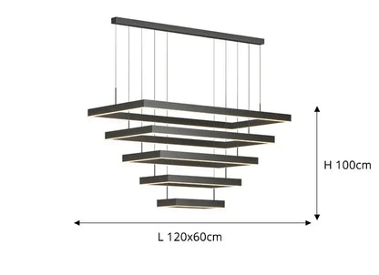 Modern black rectangular tiered decorbites™ dimmable nordic led ceiling chandelier with illuminated edges for living room