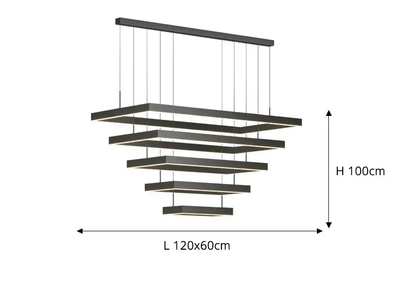 Modern black rectangular tiered decorbites™ dimmable nordic led ceiling chandelier with illuminated edges for living room