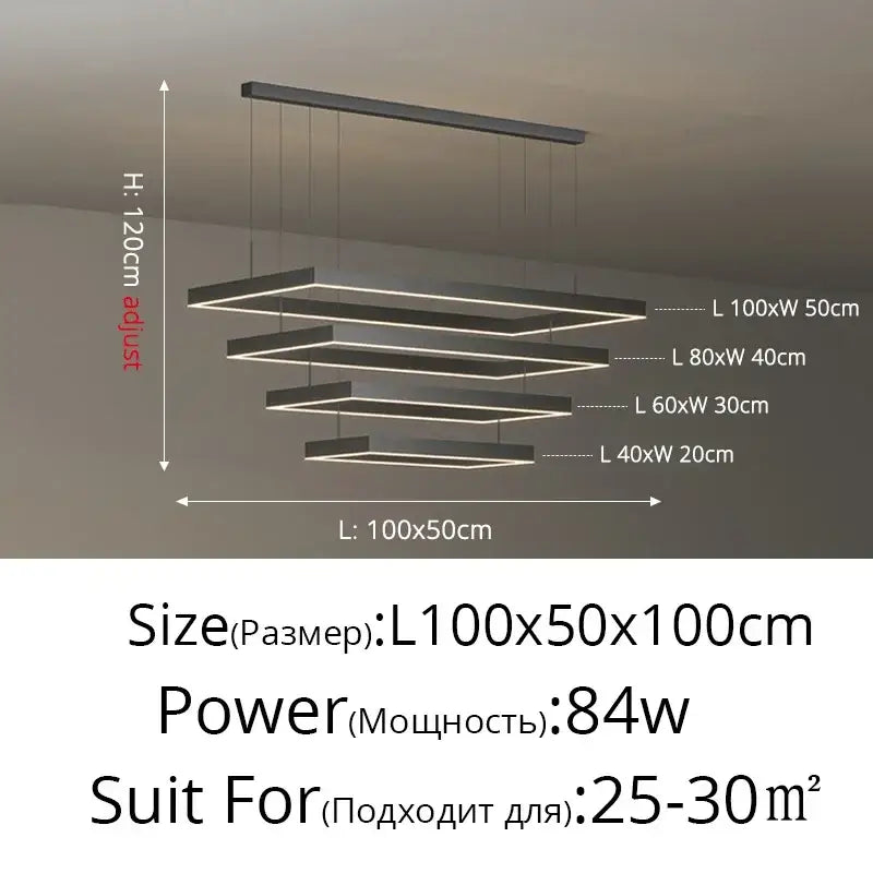 Decorbites™ dimmable nordic black led ceiling chandelier with adjustable height and multiple light levels for living room