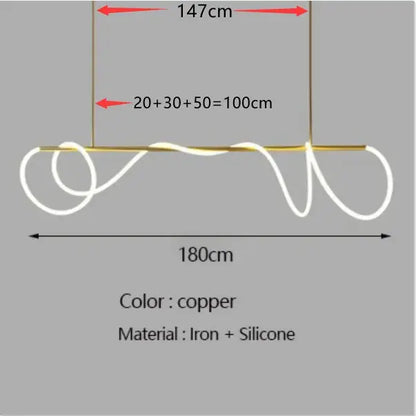 Copper-colored decorbites™ dimmable nordic hose led ceiling chandelier with sleek iron frame and flexible silicone elements for home decor