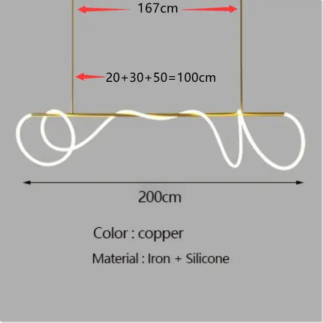 Copper-colored decorbites dimmable nordic led ceiling chandelier with sleek iron frame and flexible silicone cord for home decor