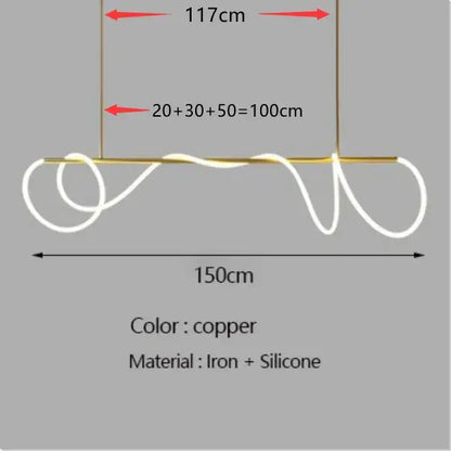 Copper-colored DecorBites dimmable nordic led ceiling chandelier with sleek iron frame and flexible silicone cord for home decor